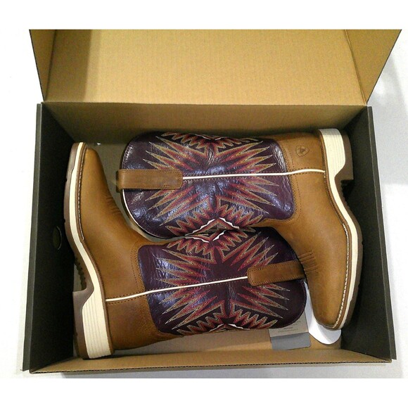New NWT Womens 8 Ariat Ridgeback Boot Western Vino Purple Brown Toasty Tan NIB - Picture 2 of 11